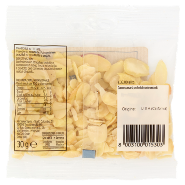 Selex Frutta Secca Mandorle Affettate 30 g