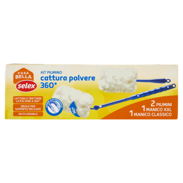 Selex Casa Bella Kit Piumino Cattura Polvere 360° 1 Manico + 2 Piumini
