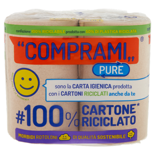 Comprami Pure Carta Igienica #100% Cartone* Riciclato Maxirotoli 4 pz