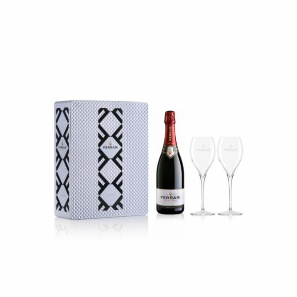 1 BOTTIGLIA FERRARI DEMI SEC + 2 ELEGANTI FLUTES DENOMINAZIONE DI ORIGINE CONTROLLATA