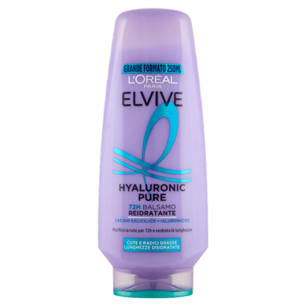Elvive Hyaluronic Pure 72H Balsamo Reidratante, per Cute e Radici Grasse, 250 ml