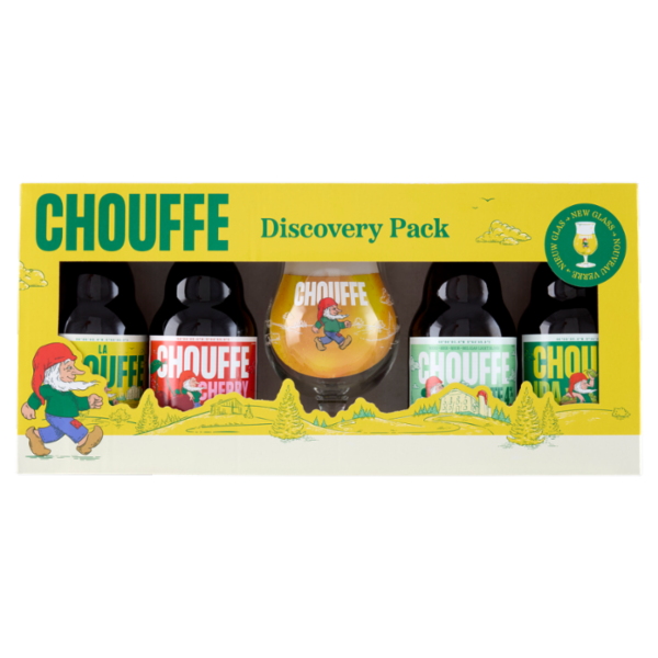 Chouffe Discovery Pack la Chouffe, Chouffe Cherry, Chouffe Lite 4%, Chouffe IPA 4x330ml+1 Bicchiere