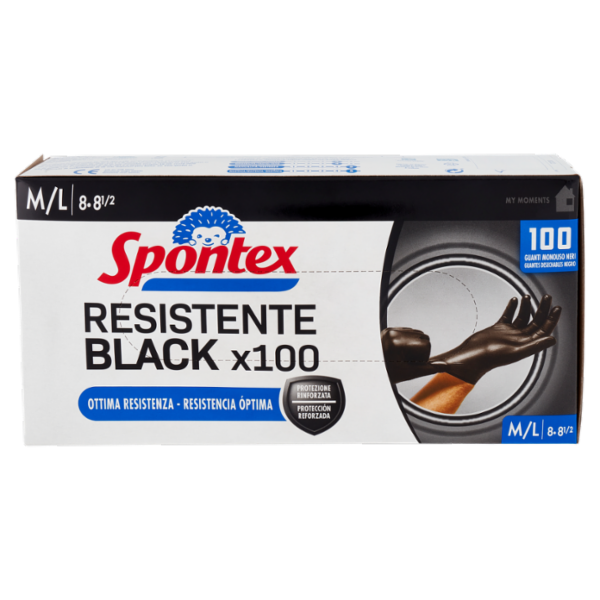 Spontex Guanti Usa&Getta Resistente Black x100 Taglia M/L