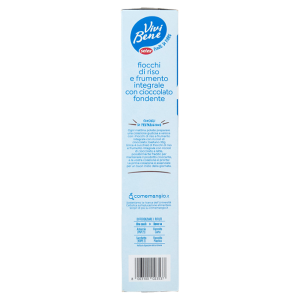 Selex Vivi Bene Fiocchi di Riso e Frumento Integrale con Riccioli di Cioccolato Fondente 300 g