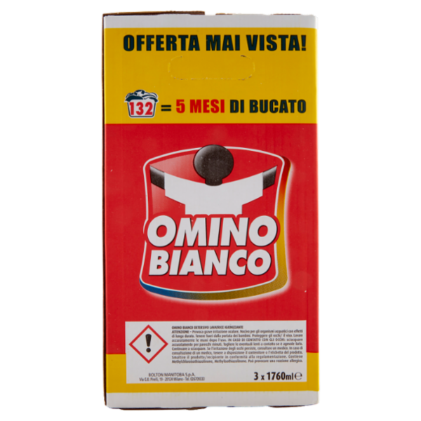 Omino Bianco Detersivo Lavatrice Liquido Igienizzante 3 x 44 Lavaggi 3 x 1760 ml