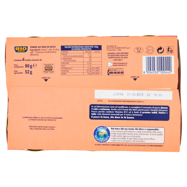 Rio Mare Tonno all'Olio di Oliva 6 x 80 g