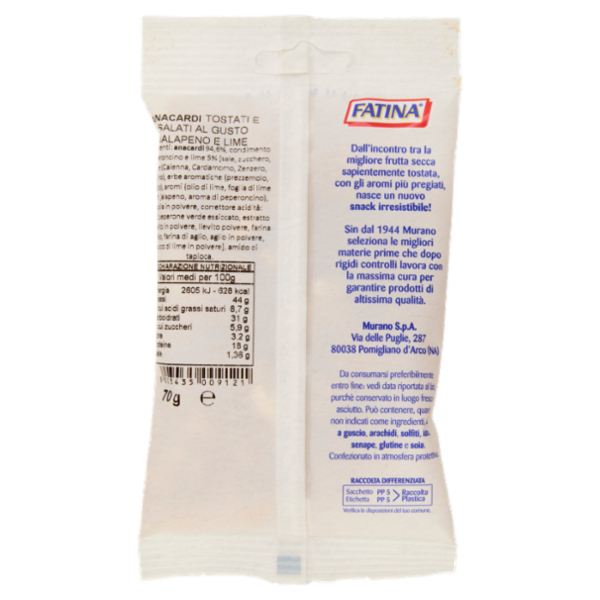 Fatina Anacardi Tostati al gusto Jalapeño e Lime 70 g