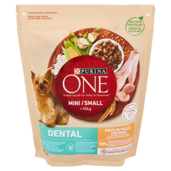 PURINA ONE Mini/Small Dental Ricco in Pollo, con Riso 800 g