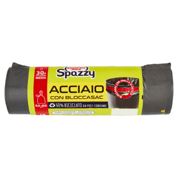 Domopak Spazzy Acciaio con Bloccasac 30 lt Pattumiera Media 52x60cm 15 pz