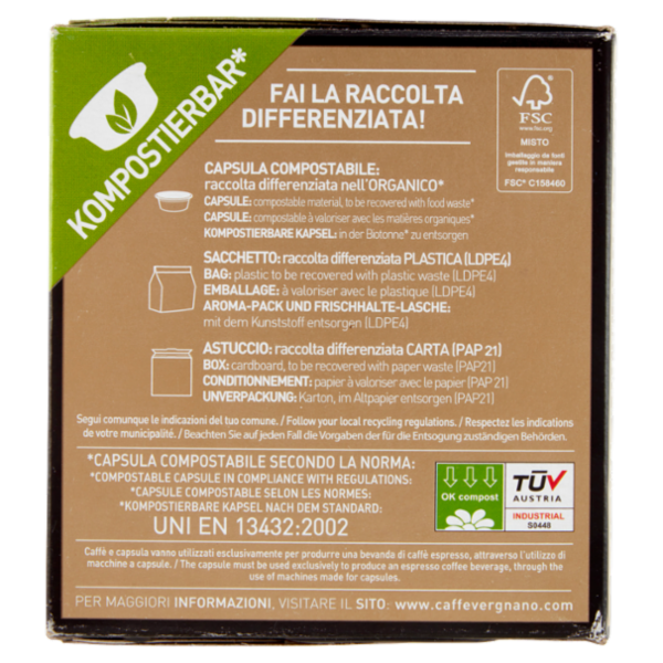 Caffè Vergnano 1882 Oro Compostabile** Capsule Compatibili Lavazza a Modo Mio* 16 x 7,5 g