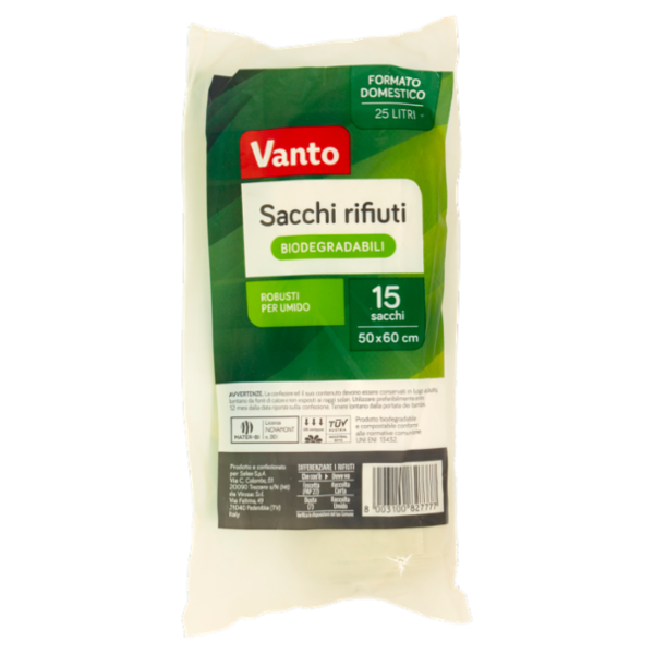 Vanto Sacchi Rifiuti Pattumiera Biodegradabili per Umido Cm 50X60 15 pezzi