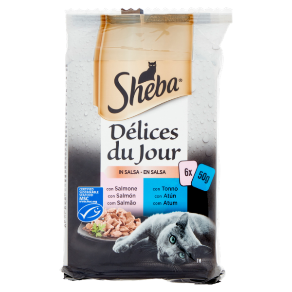 Sheba Délices du Jour in Salsa Cibo Umido Gatto con Salmone e Tonno 6 x 50 g