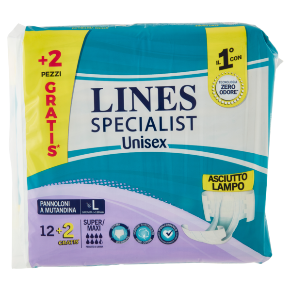 Lines Specialist Unisex Pannoloni a Mutandina Tg. L Super/Maxi 12+2 pz