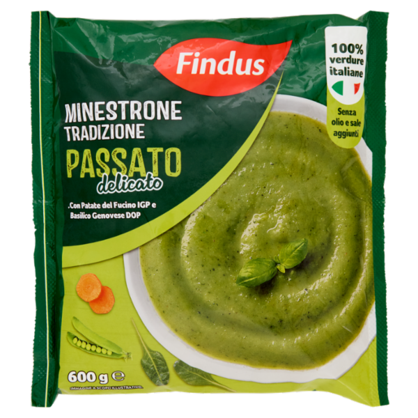 Findus Minestrone Tradizione Passato Delicato con Patate del Fucino IGP e Basilico Genovese DOP 600g