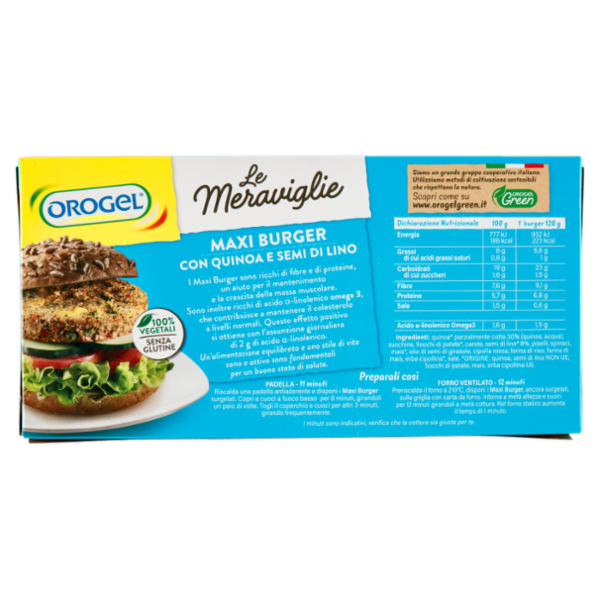 Orogel le Meraviglie Maxi Burger con Quinoa e Semi di Lino Surgelati 2 x 120 g