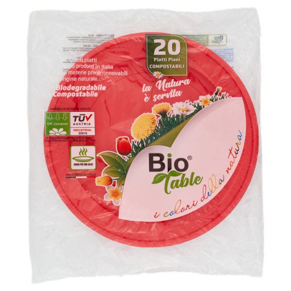 Bio Table i colori della natura Piatti Piani Compostabili Rossi 20 pz