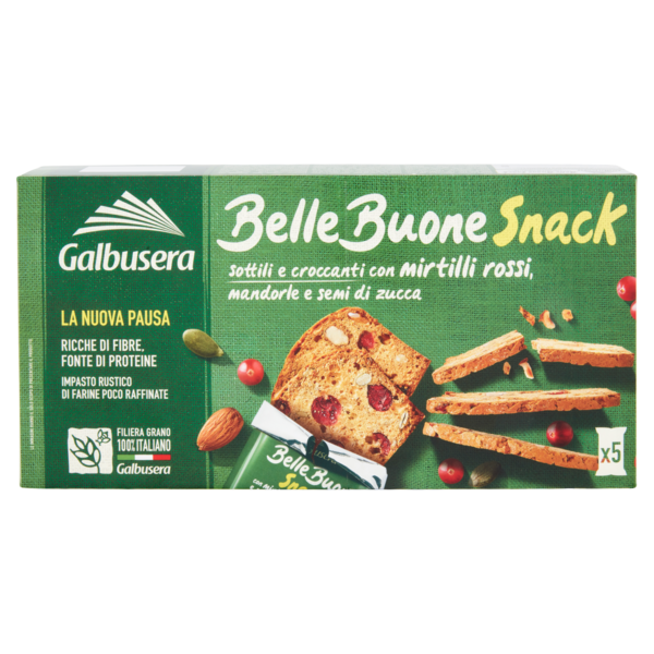 Galbusera BelleBuone Snack sottili e croccanti con mirtilli rossi, mandorle e semi di zucca 5 x 30 g