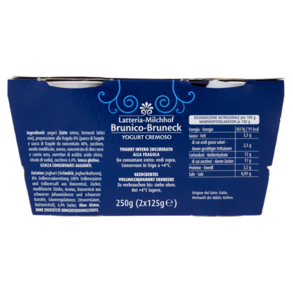 Latteria Brunico Yogurt Cremoso Frutta Frullata Fragola 2 x 125 g