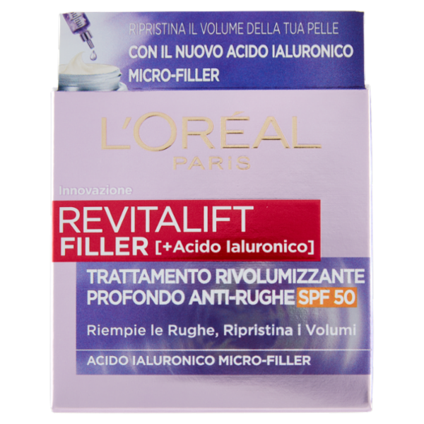 L'Oréal Paris Crema Viso Revitalift Filler Antirughe Rivolumizzante con Acido Ialuronico, SPF 50