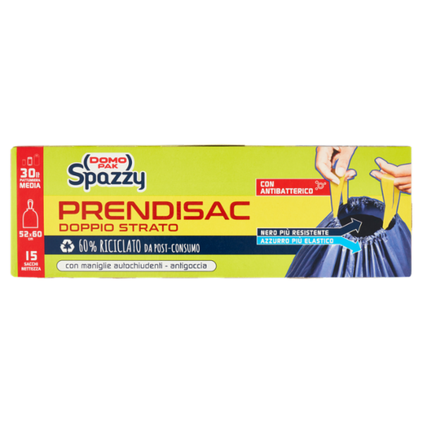 Domopak Spazzy Prendisac Doppio Strato con Antibatterico 30 lt Pattumiera Media 52x60 cm 15 pz