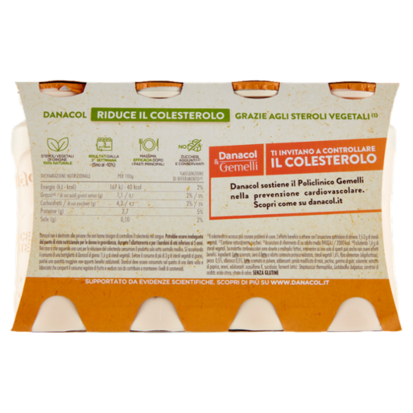 DANACOL Yogurt da bere, Riduce il Colesterolo grazie agli Steroli Vegetali, Pesca Albicocca, 8x100g