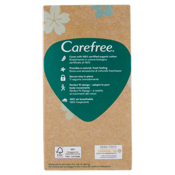 Carefree 100% Organic Cotton Topsheet Normal Salvaslip 30 pz