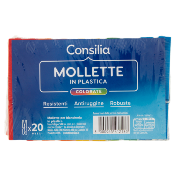 Consilia Mollette Biancheria Plastica Colorate 20 pezzi