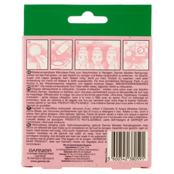 Garnier SkinActive Dischetti Ecologici Struccanti in Microfibra EcoPads, Lavabili e Riutilizzabili