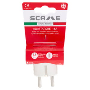 Scame Adattatore 16A Spina 16A Standard Franco/tedesco, 1 Presa Bivalente 10/16A, 2P+T 250V