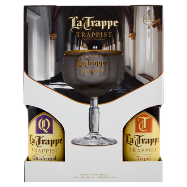 La Trappe Trappist Quadrupel 33 cL + Tripel 33 cL + Blond 33 cL + Isid'or 33 cL + 1 Bicchiere