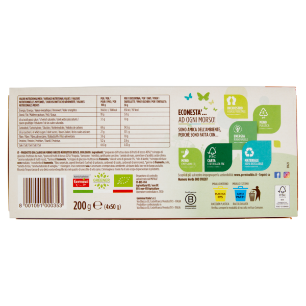 Germinal Bio Crostatina Frutti di Bosco integrale 4 x 50 g