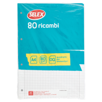 Selex Ricambio Bianco Quaxima Formato A4 80 Fogli Rinforzati 80 g Quadretti 5 Mm Con Margine