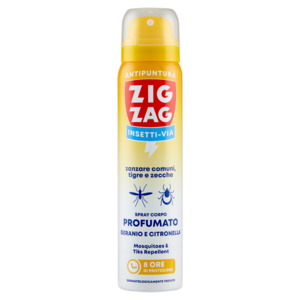 Zig Zag Insetti Via Antipuntura Zanzare Comuni, Tigre e Zecche Profumato Geranio e Citronella 100 Ml