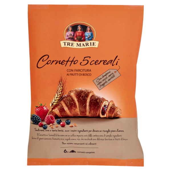 Tre Marie Cornetto 5 cereali con Farcitura ai Frutti di Bosco 6 x 65 g