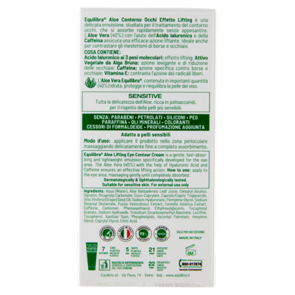 equilibra Aloe Contorno Occhi Effetto Lifting 15 ml