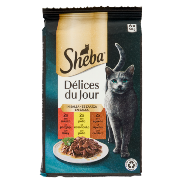 Sheba Délices du Jour Cibo Umido Gatto in Salsa con Manzo, Pollo e Agnello 6 x 50 g