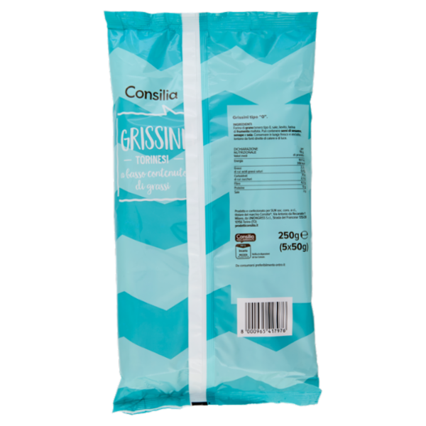 Consilia Grissini Torinesi a Basso Contenuto di Grassi in Confezioni Salvafreschezza 5x50 g
