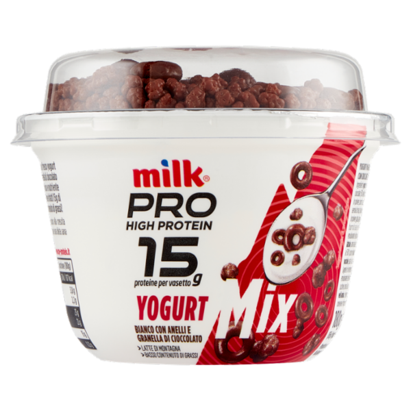 Milk Pro High Protein 15g Yogurt Bianco con Anelli e Granella di Cioccolato 180 g