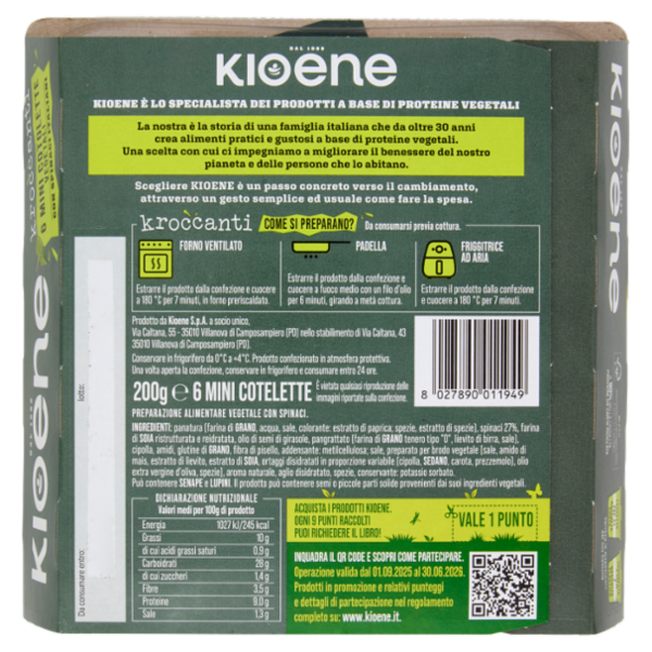 Kioene Kroccanti 6 Mini Cotolette Vegetali con Spinaci Italiani 200 g