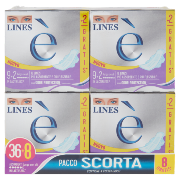 Lines è Assorbenti lungo con ali 36+8 pz