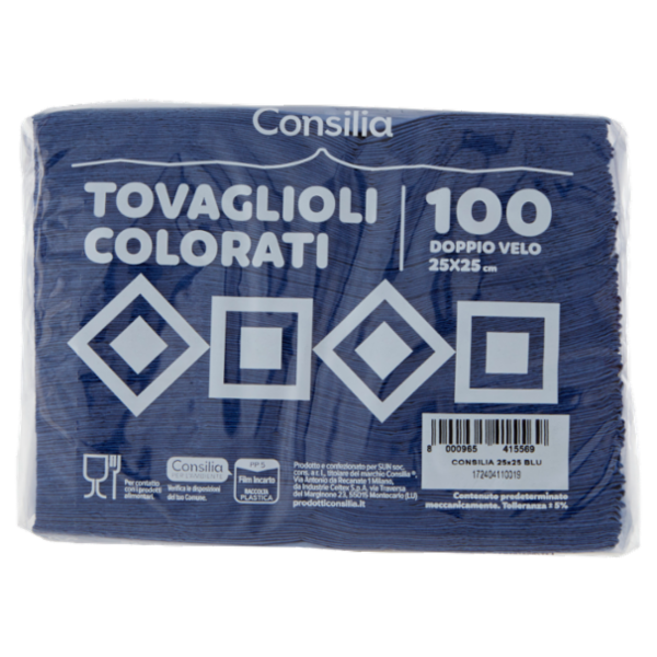 Consilia Tovaglioli 2 Veli 25x25 cm Blu 100 pezzi