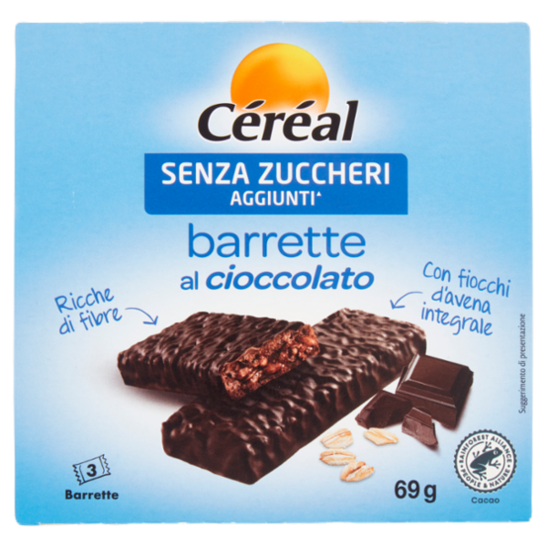 Céréal Senza Zuccheri Aggiunti* Barrette al Cioccolato, con Fiocchi di Avena Integrale - 69g