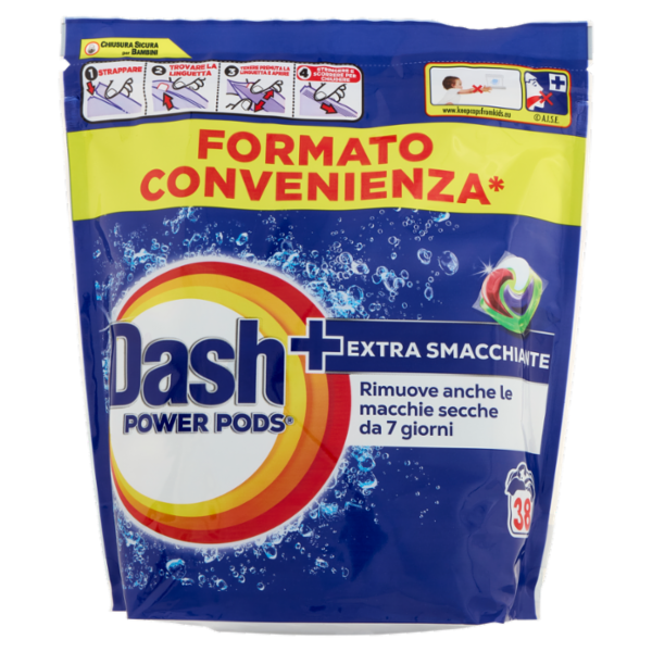 Dash Power Pods Detersivo Lavatrice In Capsule, Azione Extra-Smacchiante, 38 Lavaggi 885,4 g