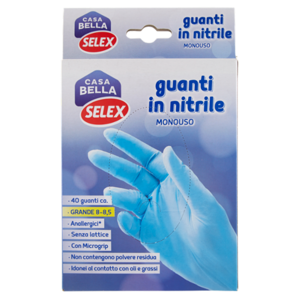Selex Casa Bella Guanti Monouso in Nitrile Misura Grande (8-8,5) Dispenser 40 pezzi