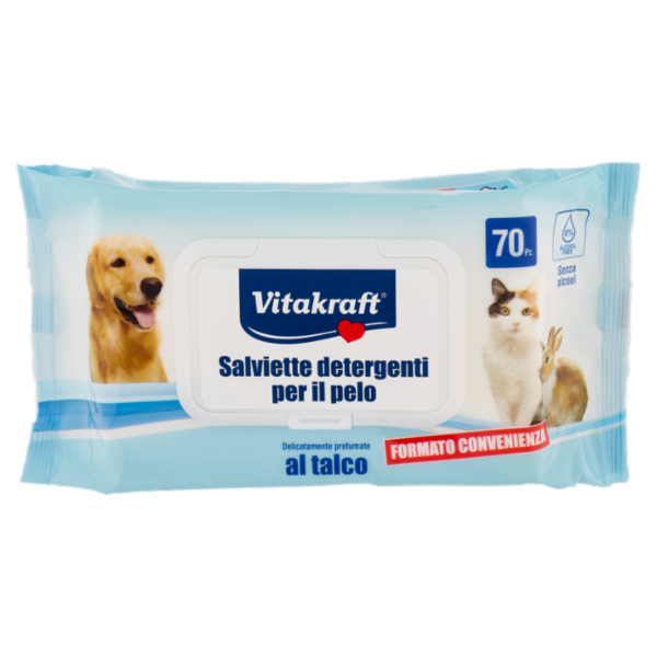 Vitakraft Salviette detergenti per il pelo al talco cm. 15X20 70 pz