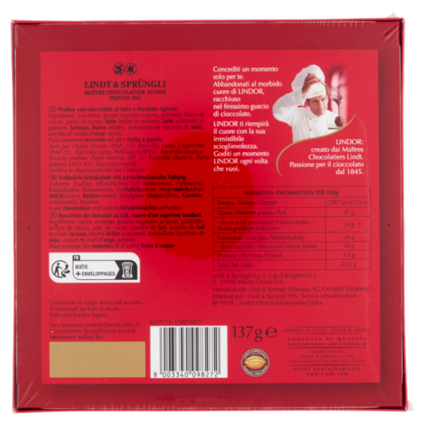 Lindt Lindor Cioccolatini Cioccolato al latte Scatola Natale 137 g