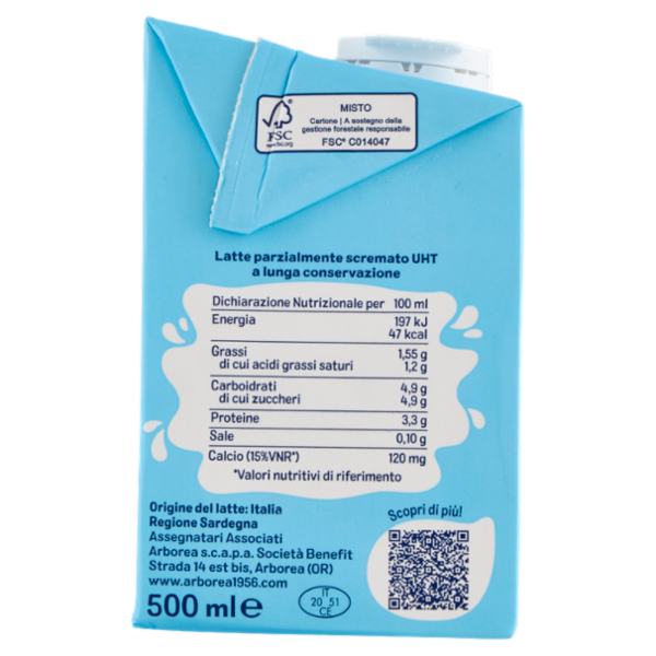 Arborea Latte Parzialmente Scremato UHT a Lunga Conservazione 500 ml