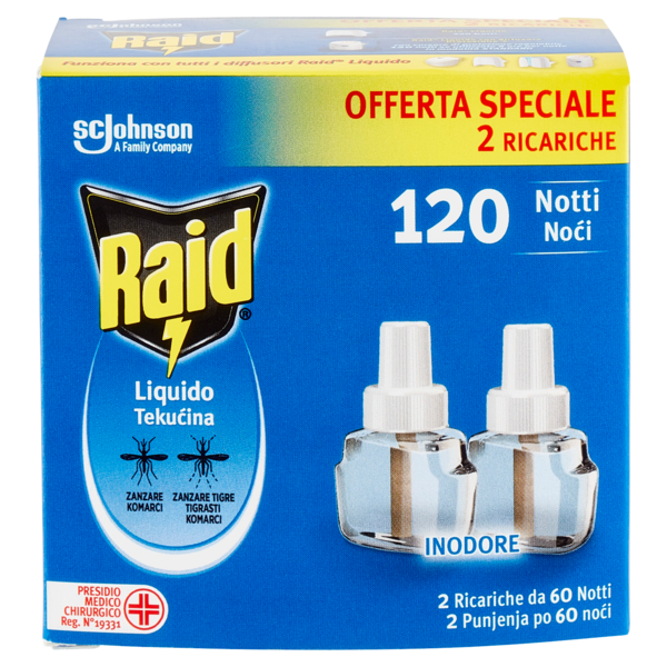 Raid Liquido Zanzare tigre e comuni Inodore 2 Ricariche 2 x 36 ml
