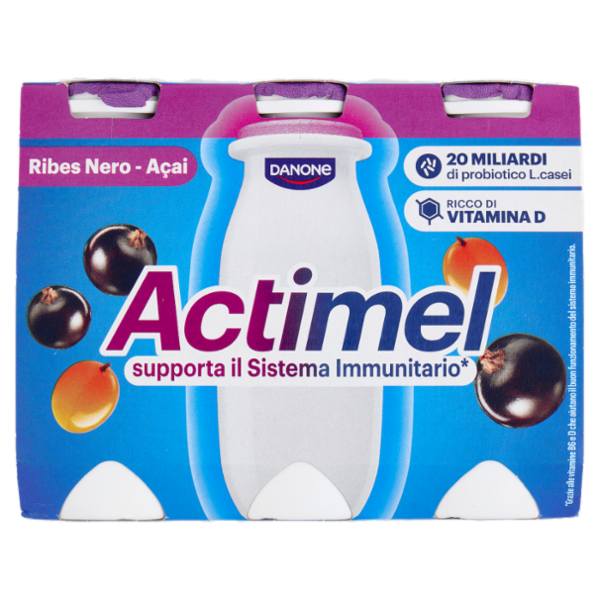 ACTIMEL, Yogurt da Bere con Vit B6 e D per il Sistema Immunitario, gusto Ribes Nero-Acai, 6X100G