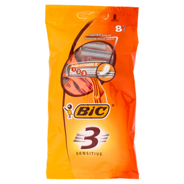 Bic 3 Sensitive Rasoi 3 Lame Usa e Getta da Uomo, 8 pezzi
